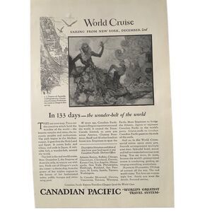 Vintage 1927 Canadian Pacific Worlds Greatest Travel System Ad Advertisement